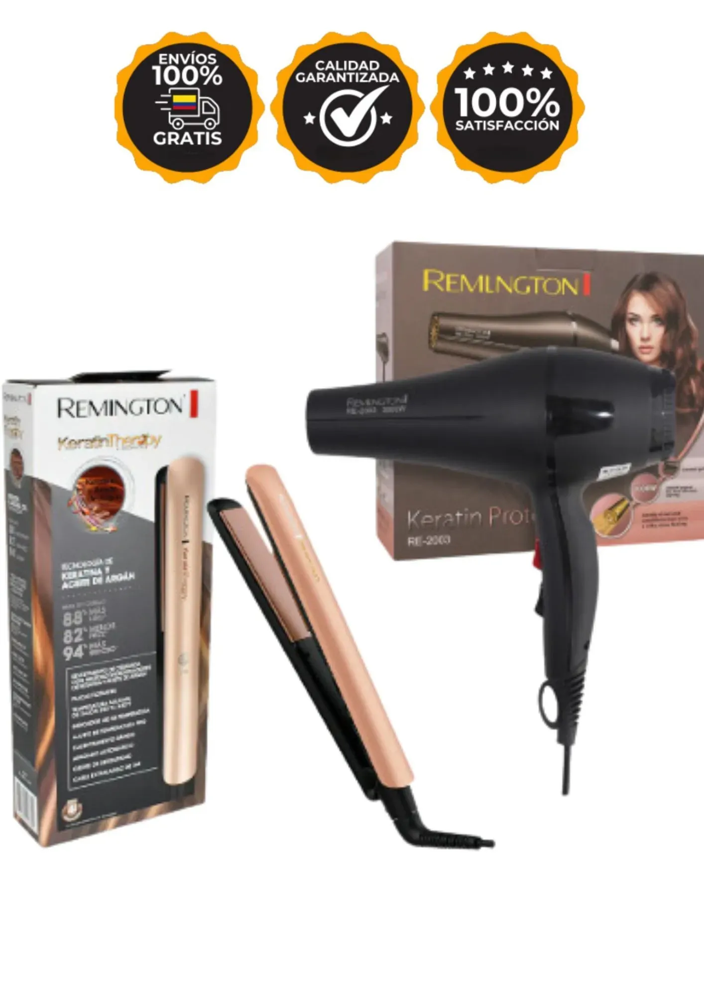 Kit Plancha Para El Cabello Remington  Keratina 1.1 + Secador 1.1