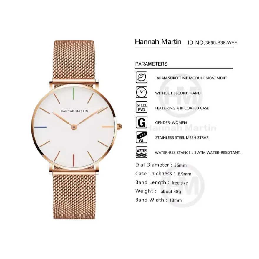 Reloj en Acero Inoxidable de Lujo Para Mujer, Impermeable Color Dorado