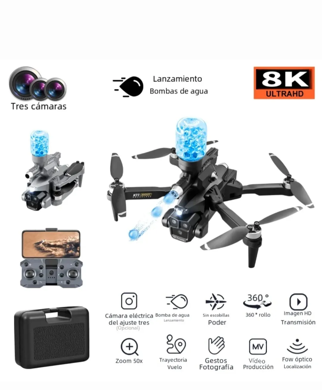 Drone Cámara 4k Disparador De Bombas Hidrogel + Bateria