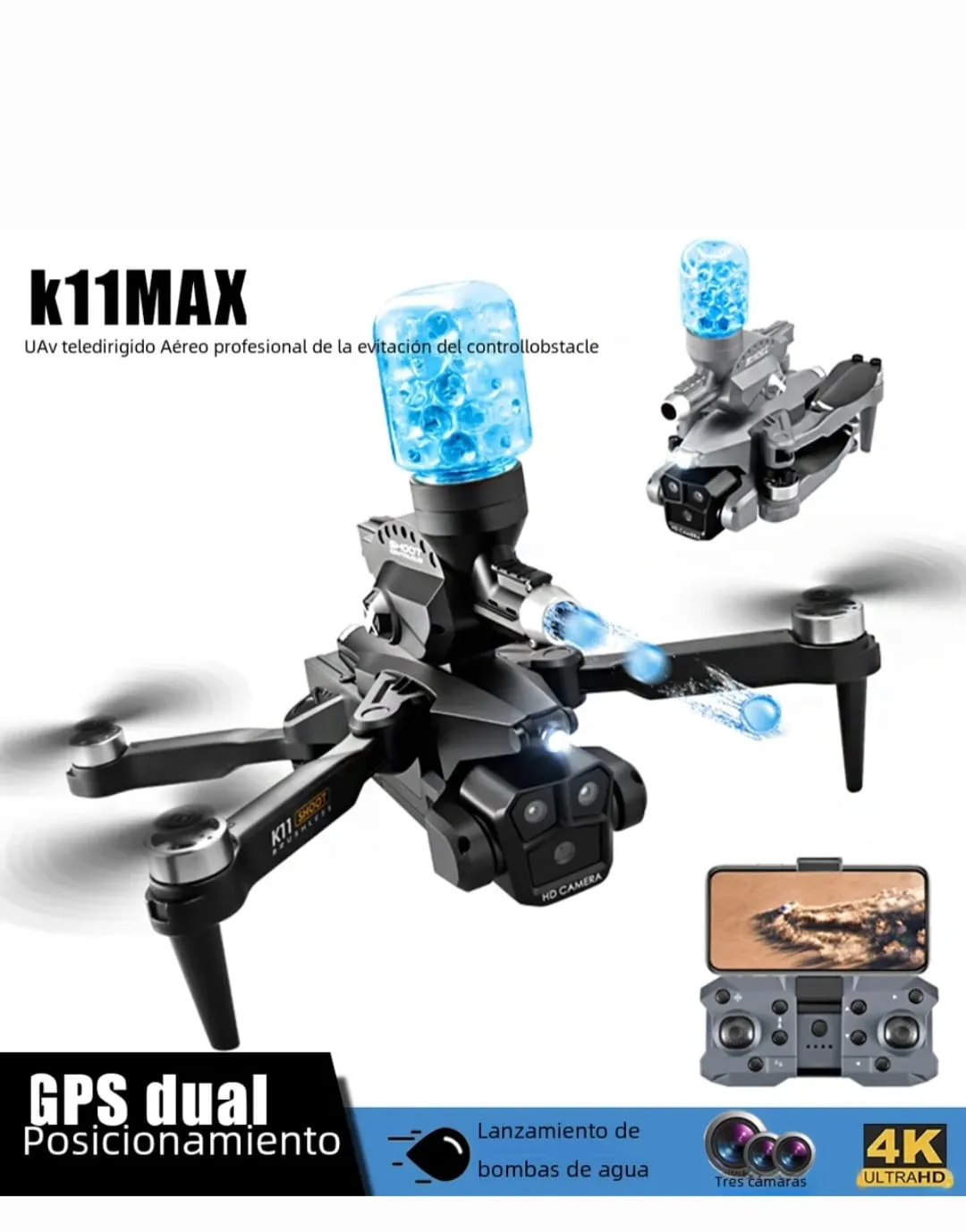 Drone Cámara 4k Disparador De Bombas Hidrogel + Bateria