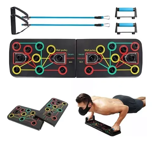 Tabla Push Up Flexiones Pecho Hombro + Bandas Estiramiento