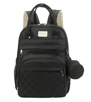 Pañalera Tipo Morral Mochila Con Bolsillos Con Monedero Térmicos Color negro