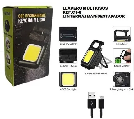 Mini Linterna Con Llavero Y Destapador