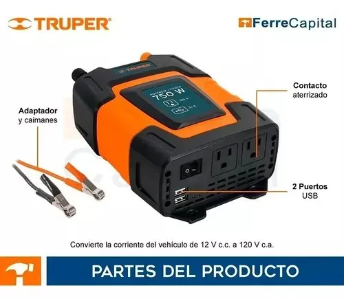 Inversor de corriente 750w con puerto USB 