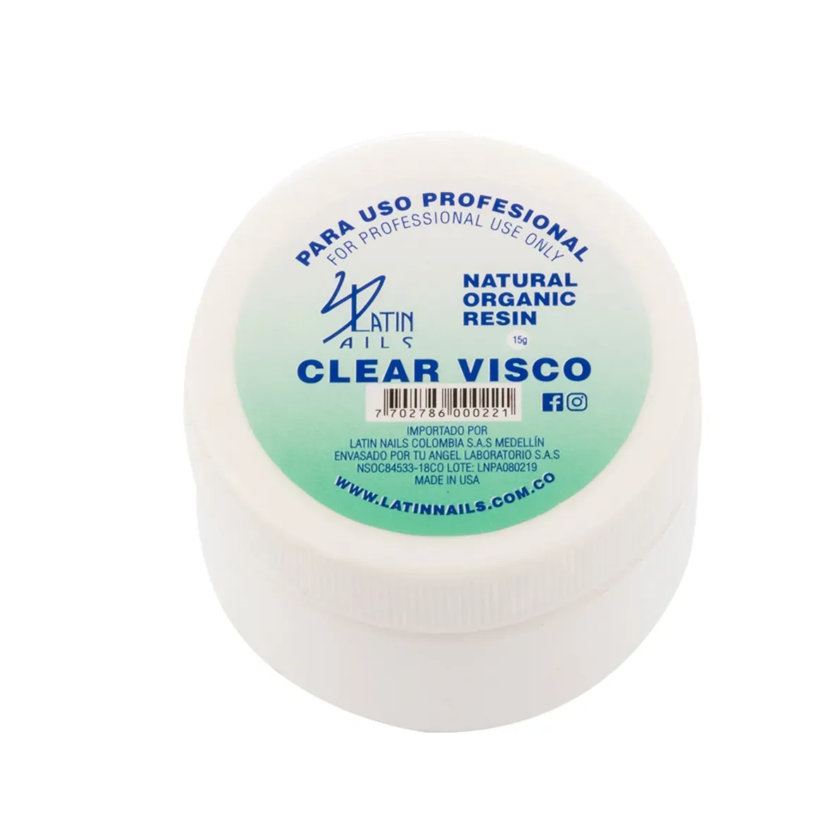 Gel Acrilico Clear Visco Natural Organic Resin 15g- Latin Nails