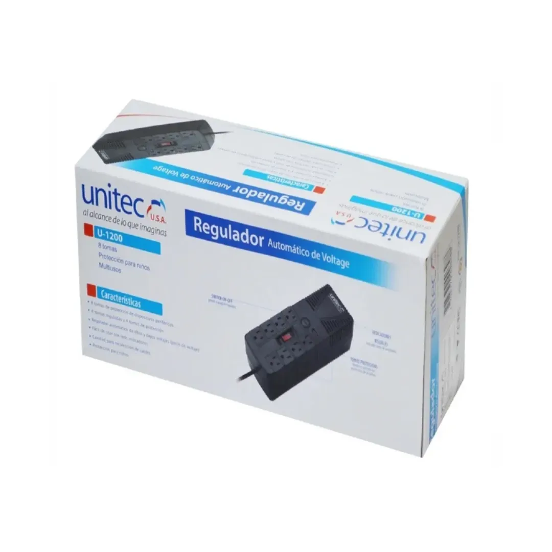 Estabilizador Regulador De Voltaje Unitec 1200w Con 8 Tomas