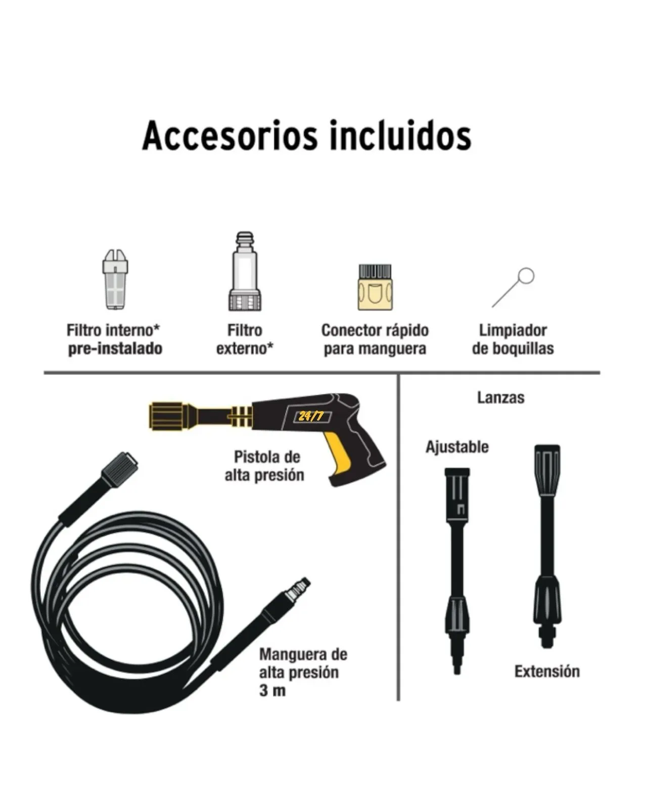 Hidrolavadora Eléctrica PRETUL 1350PSI / 1200W 8 Accesorios