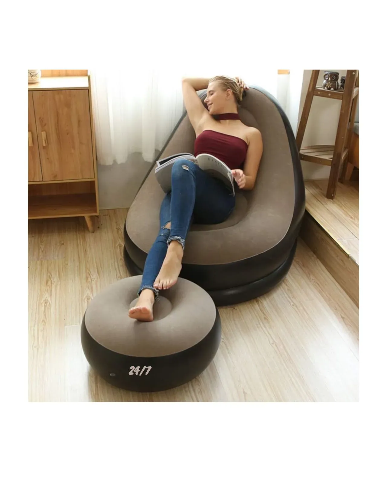 Sofa Inflable Portatil Con Puff 2 En 1