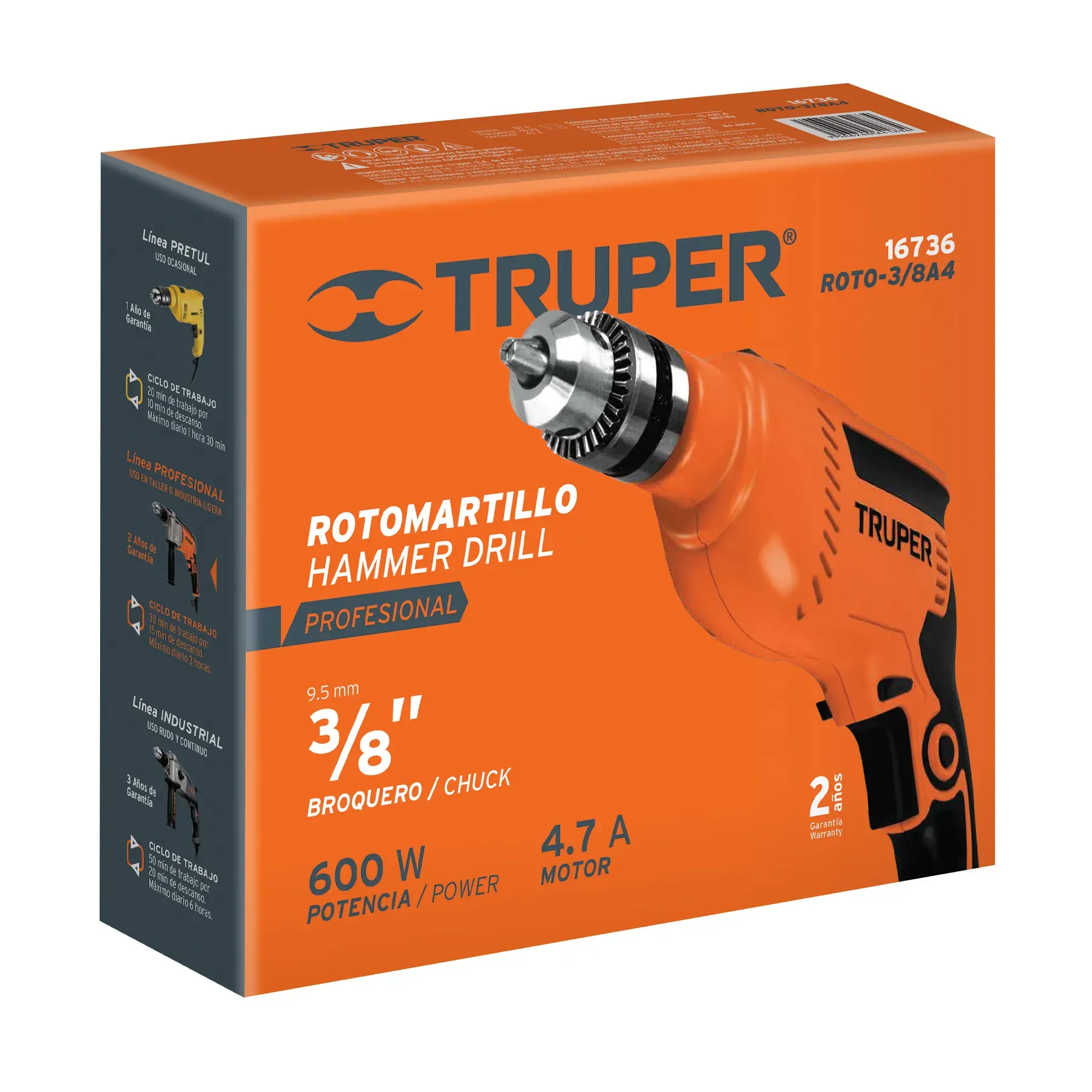 Taladro Percutor Rotomartillo 3/8 Profesional Truper 600W