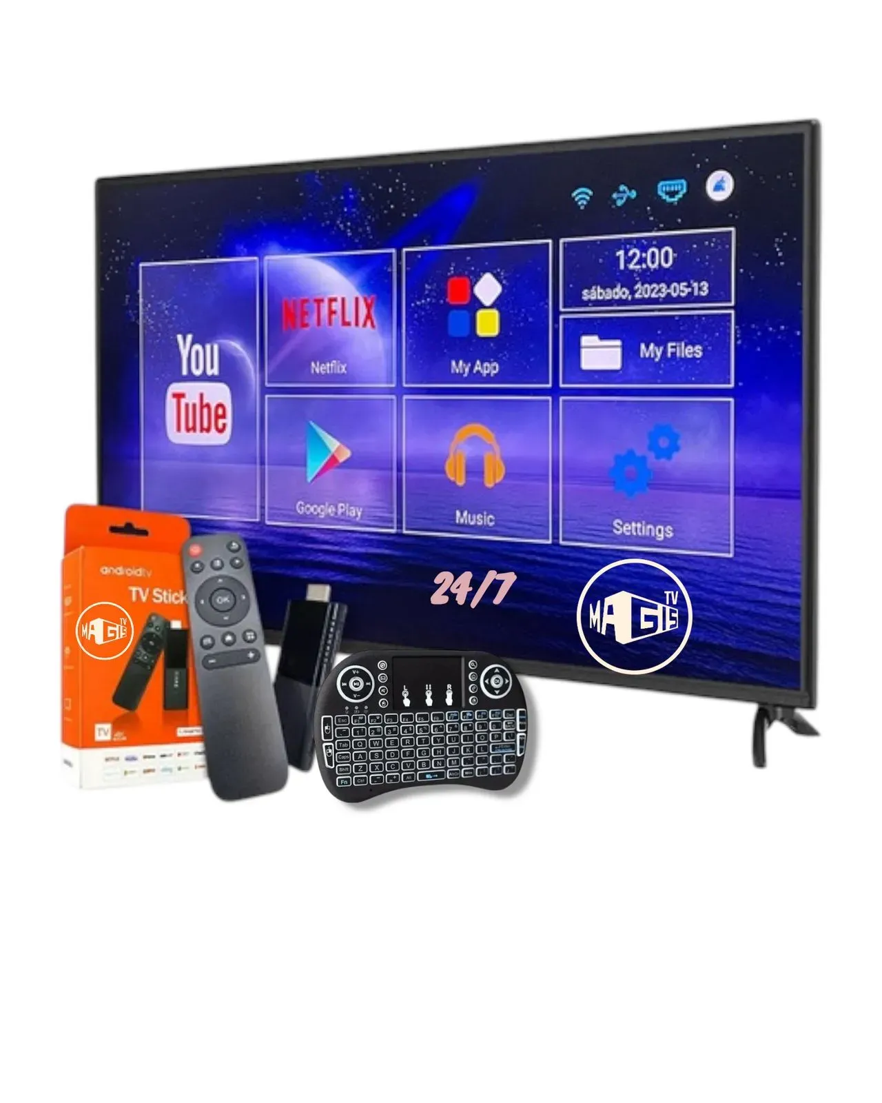 Android Tv Stick Streaming 4K Con Magis Tv Y Teclado Inalambrico