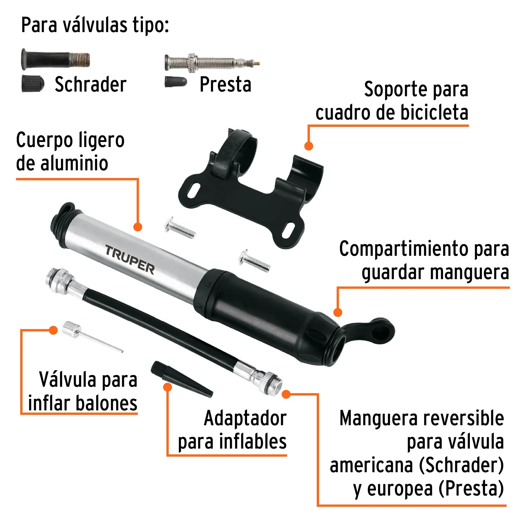 Mini Bomba Manual Para Bicicleta Tecnología Abatible De 75 PSI Truper