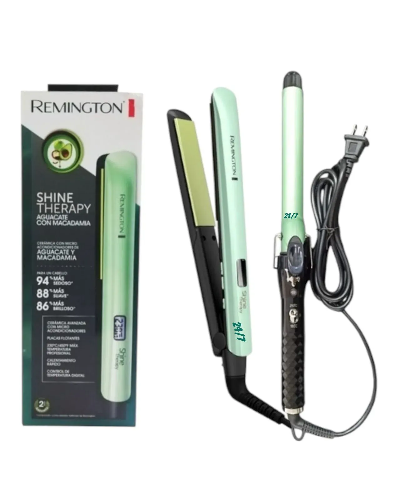 Combo Plancha Para Cabello Remington + Pinza Rizadora  Aguacate Con Macadamia