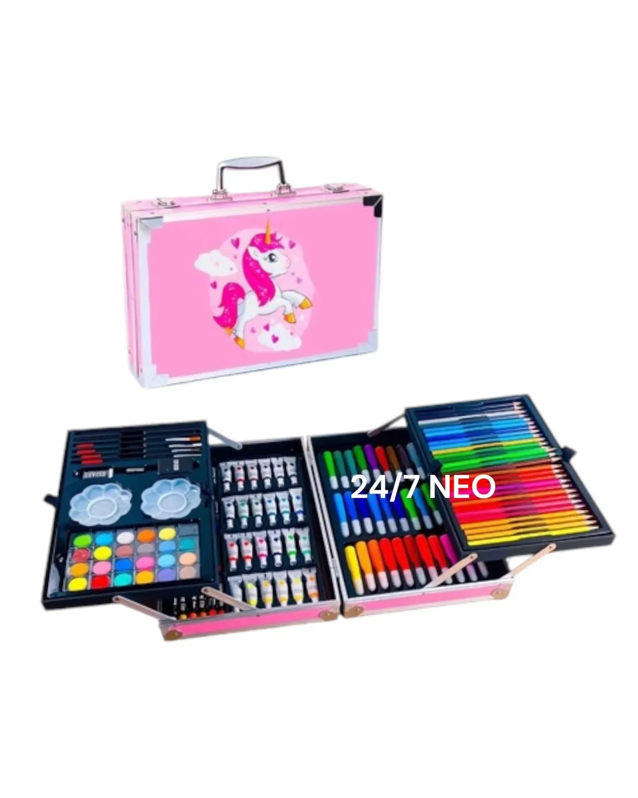 Set De Arte Maleta 145 Piezas Metálico Unicornio Para Niñas Creatividad Dibujo Rosado