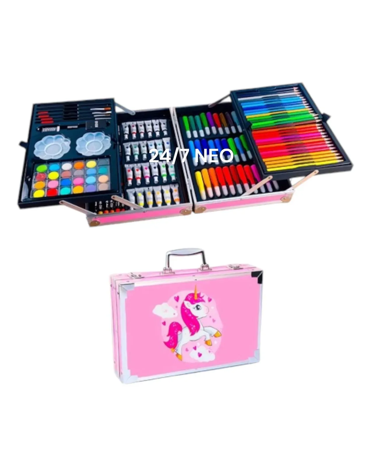 Set De Arte Maleta 145 Piezas Metálico Unicornio Para Niñas Creatividad Dibujo Rosado