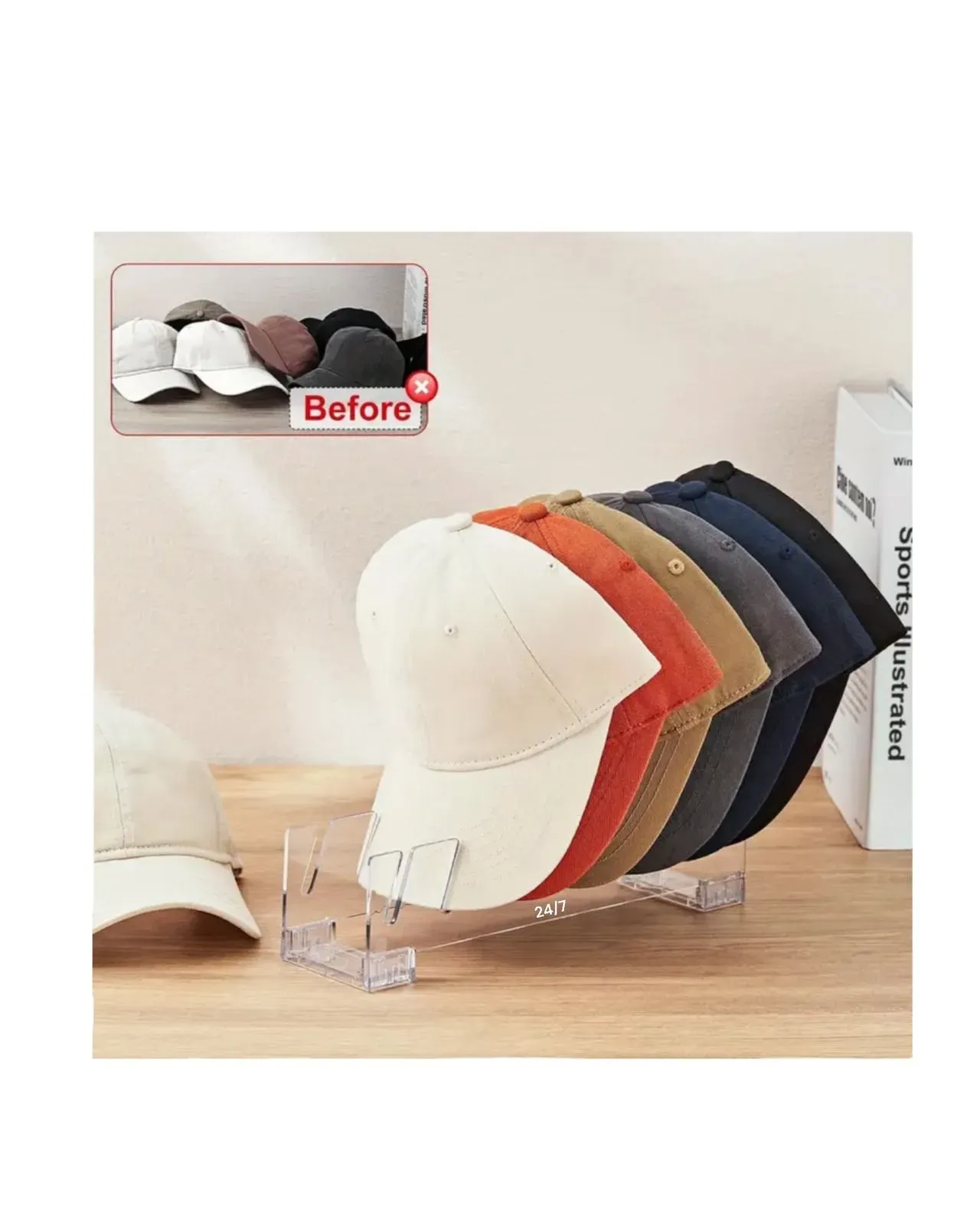 Organizador De Gorras Para Closet En Acrilico 7 Puestos Doble X2