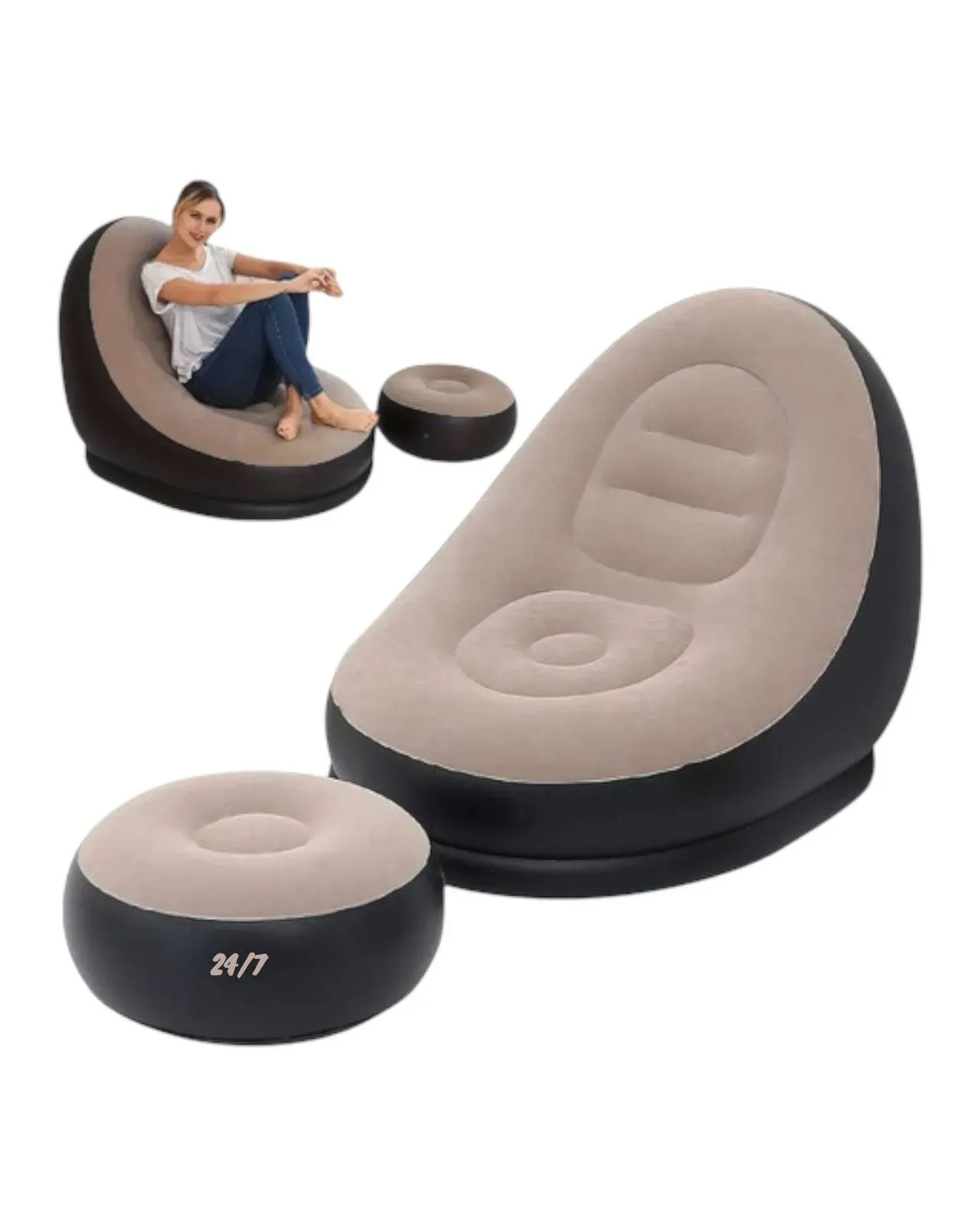 Sofa Inflable Portatil Con Puff 2 En 1