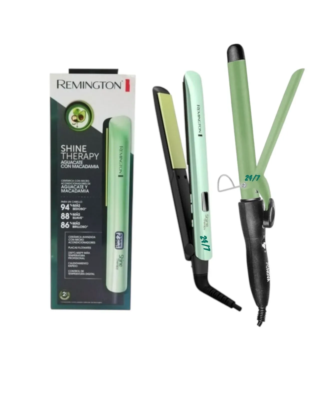 Combo Plancha Para Cabello Remington + Pinza Rizadora  Aguacate Con Macadamia