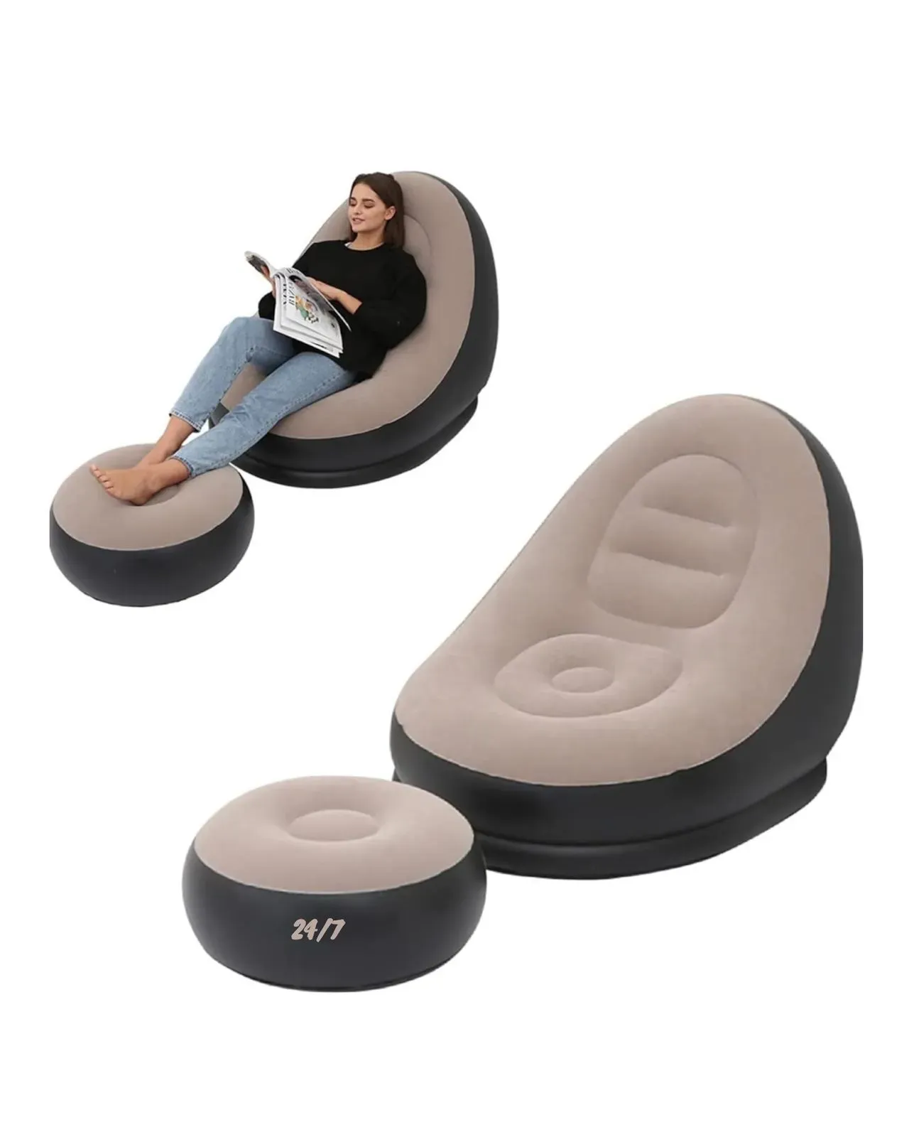 Sofa Inflable Portatil Con Puff 2 En 1