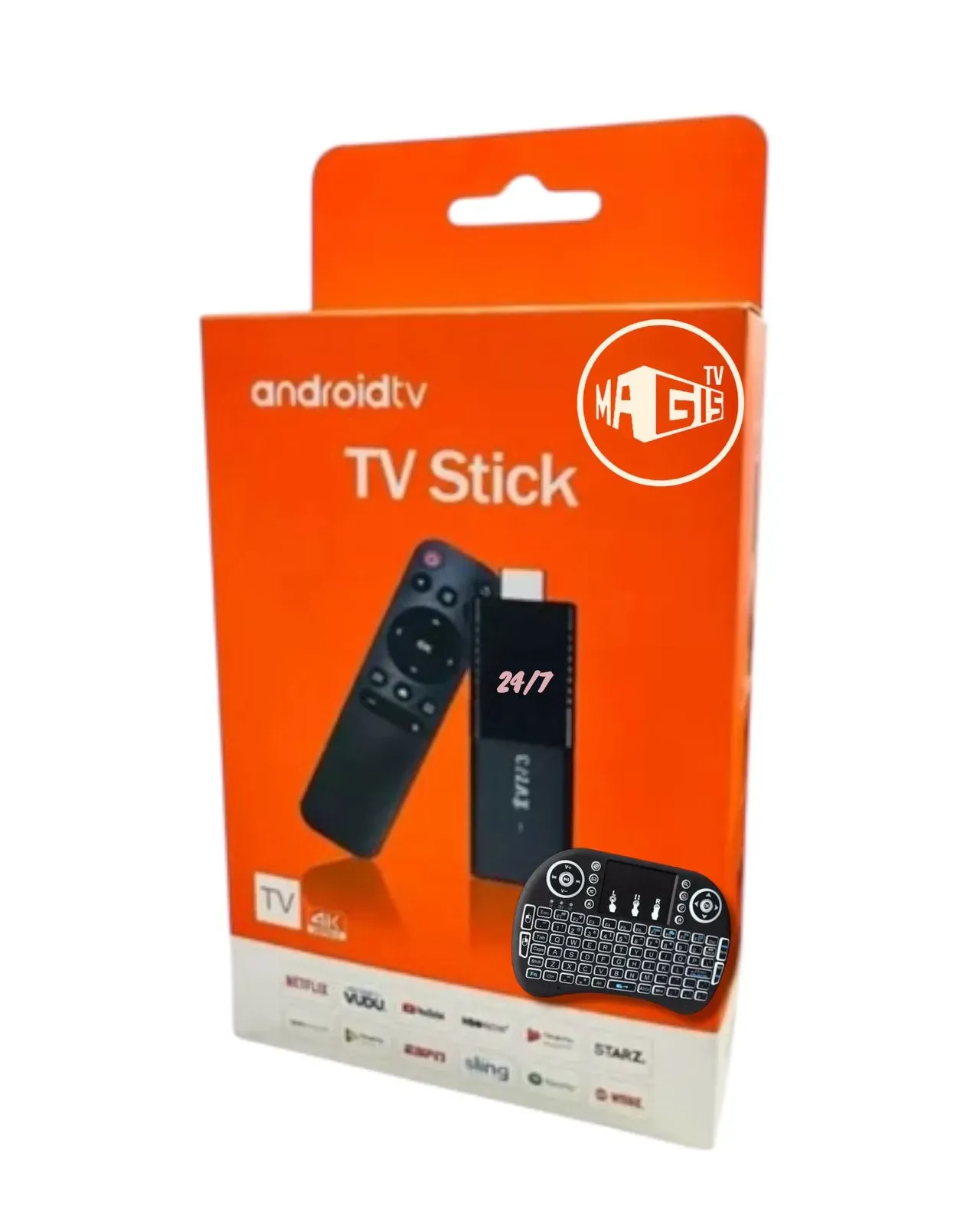 Android Tv Stick Streaming 4K Con Magis Tv Y Teclado Inalambrico