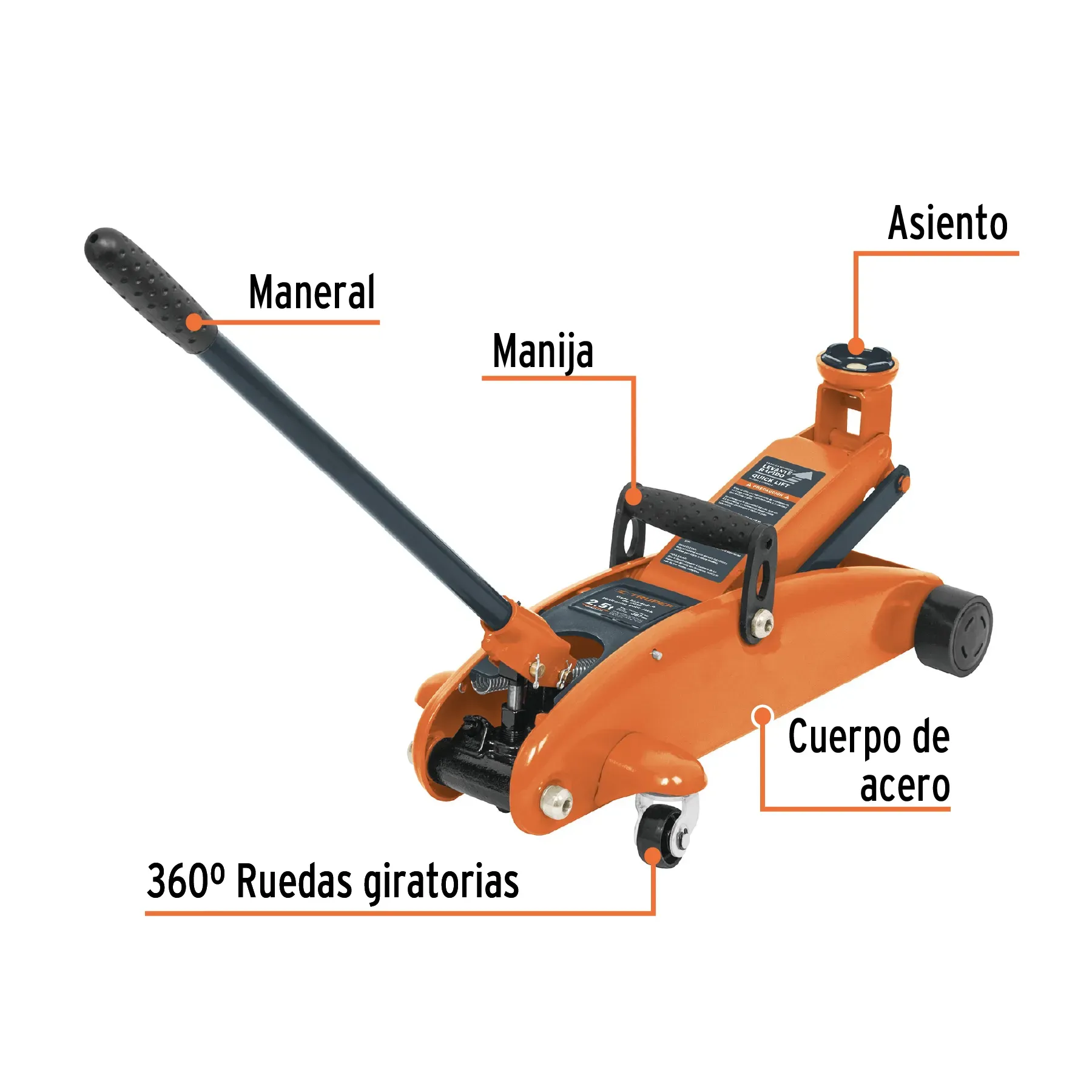 Gato Hidráulico Tipo Zorra Para Automóvil Y Camioneta 2.5 Toneladas Reforzado Truper + Estuche / Elevación Rápida 