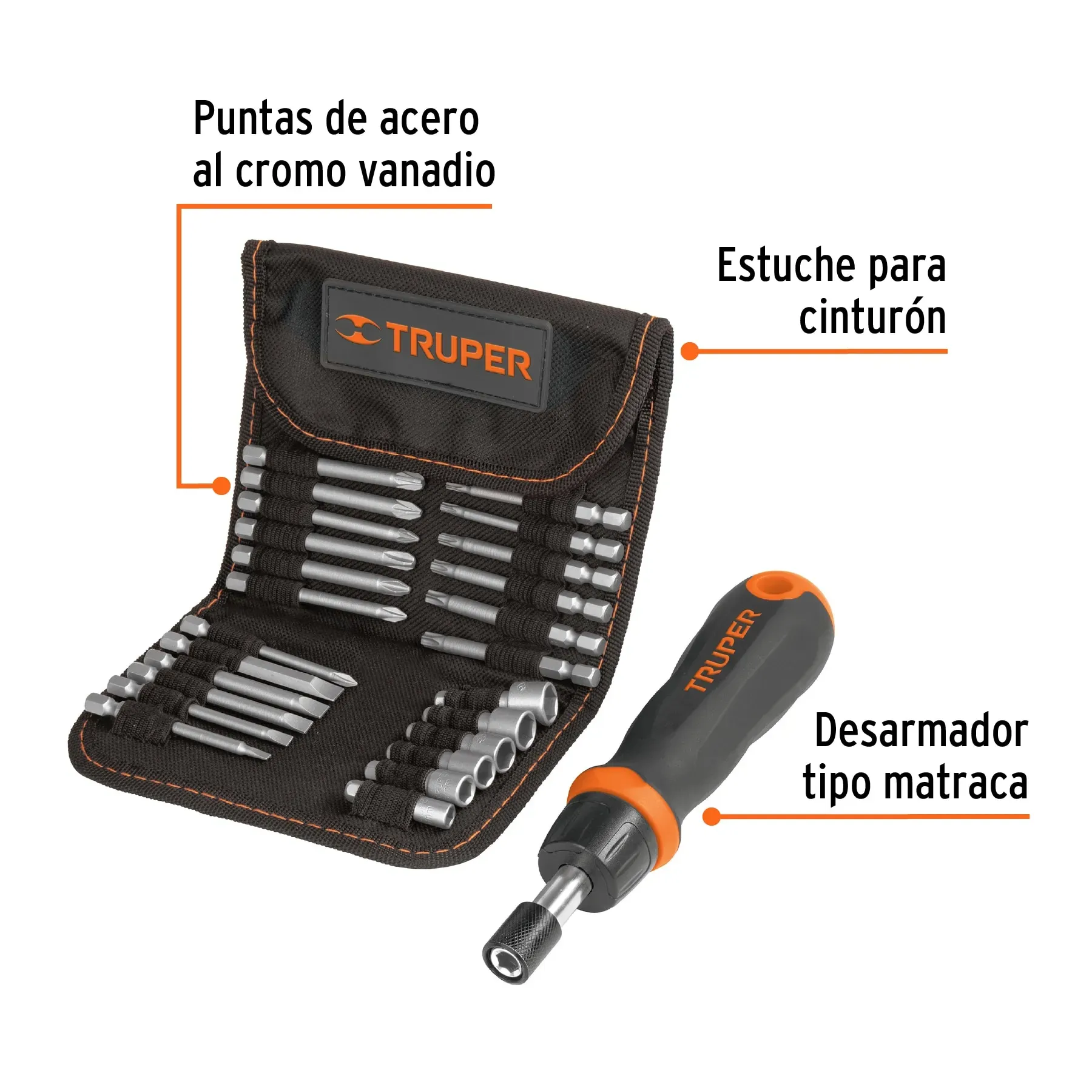 Juego Destornillador Tipo Ratchet  24 Piezas Y Estuche Truper 