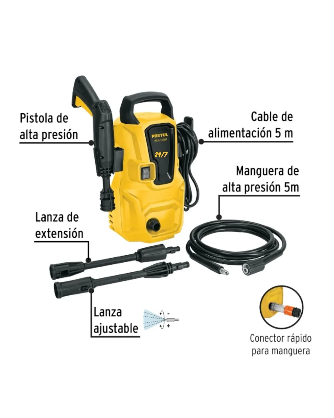 Hidrolavadora Eléctrica PRETUL 1350PSI / 1200W 8 Accesorios