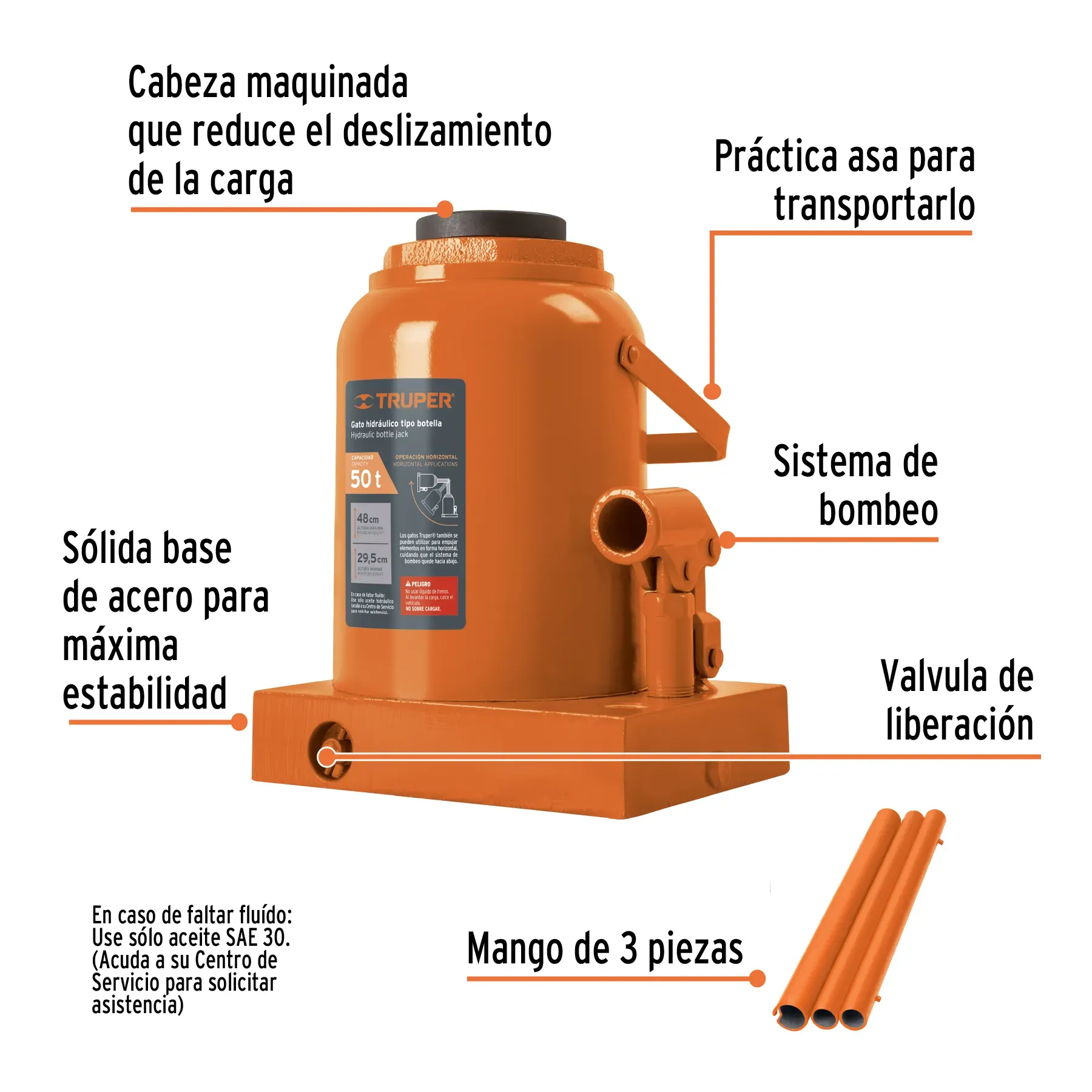 Gato Hidráulico Tipo Botella Industrial 50 Toneladas Truper