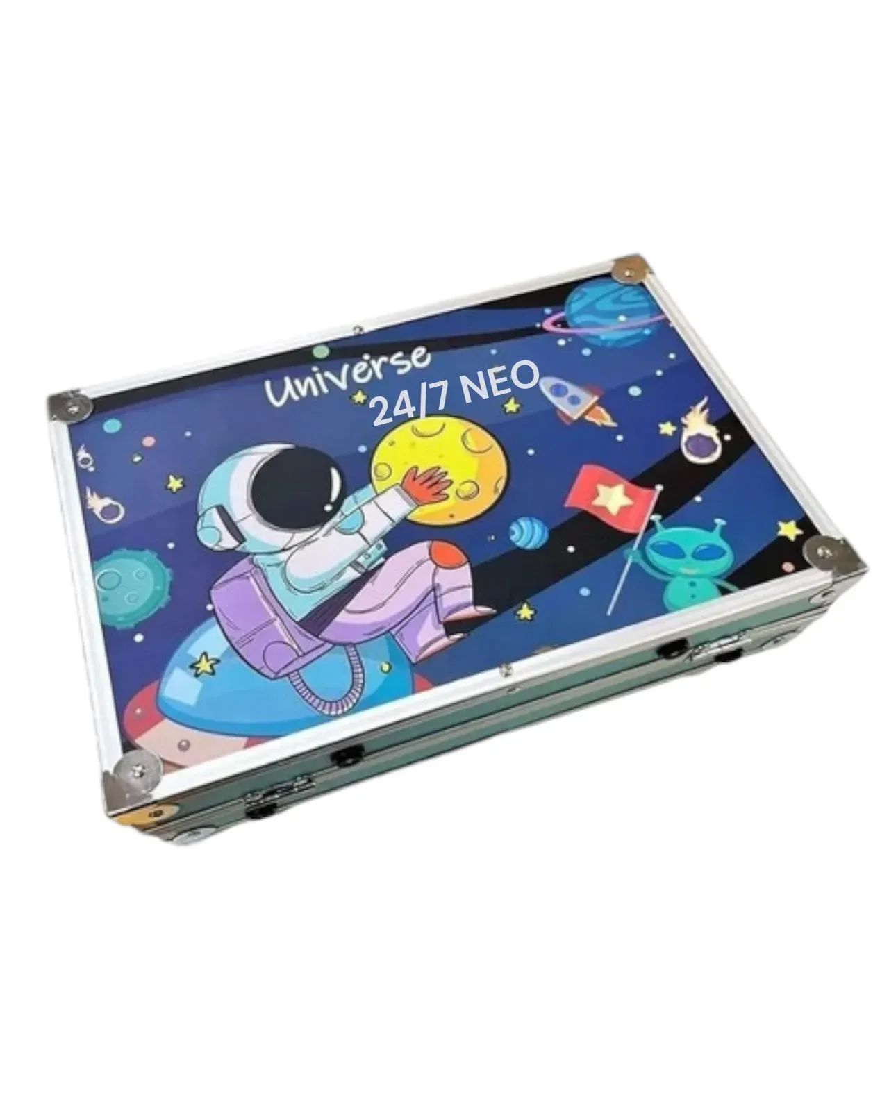 Set De Arte Maleta 145 Piezas Metálico Astronauta Para Niños Creatividad Dibujo Azul 