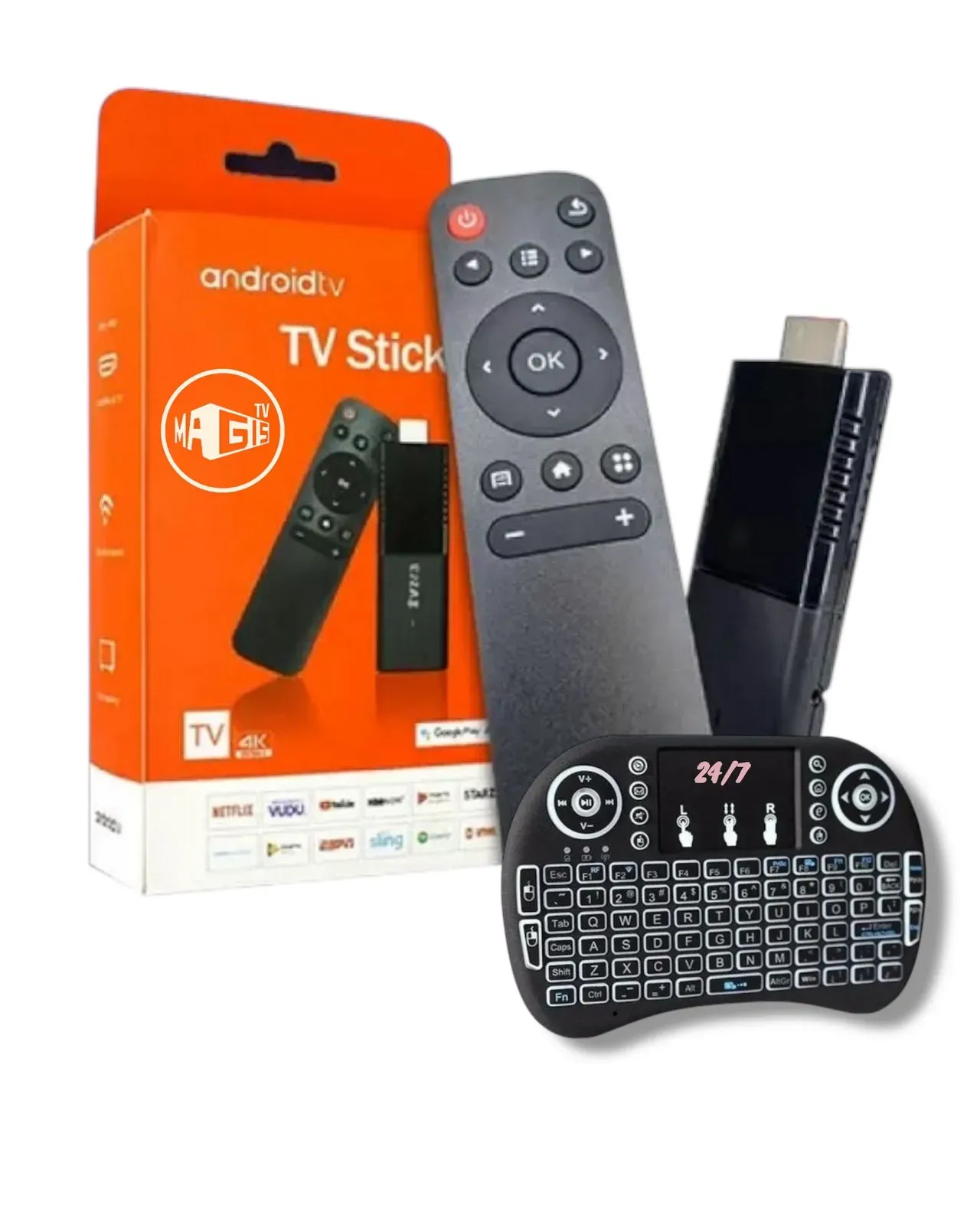 Android Tv Stick Streaming 4K Con Magis Tv Y Teclado Inalambrico