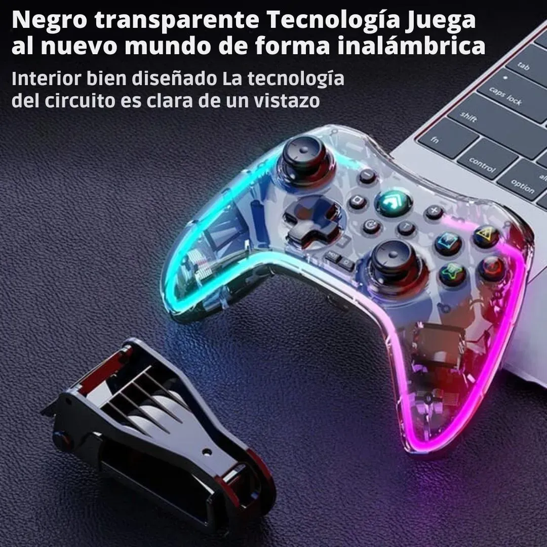 Control Inalambrico Gamepad Transparente Rgb Porta Celular