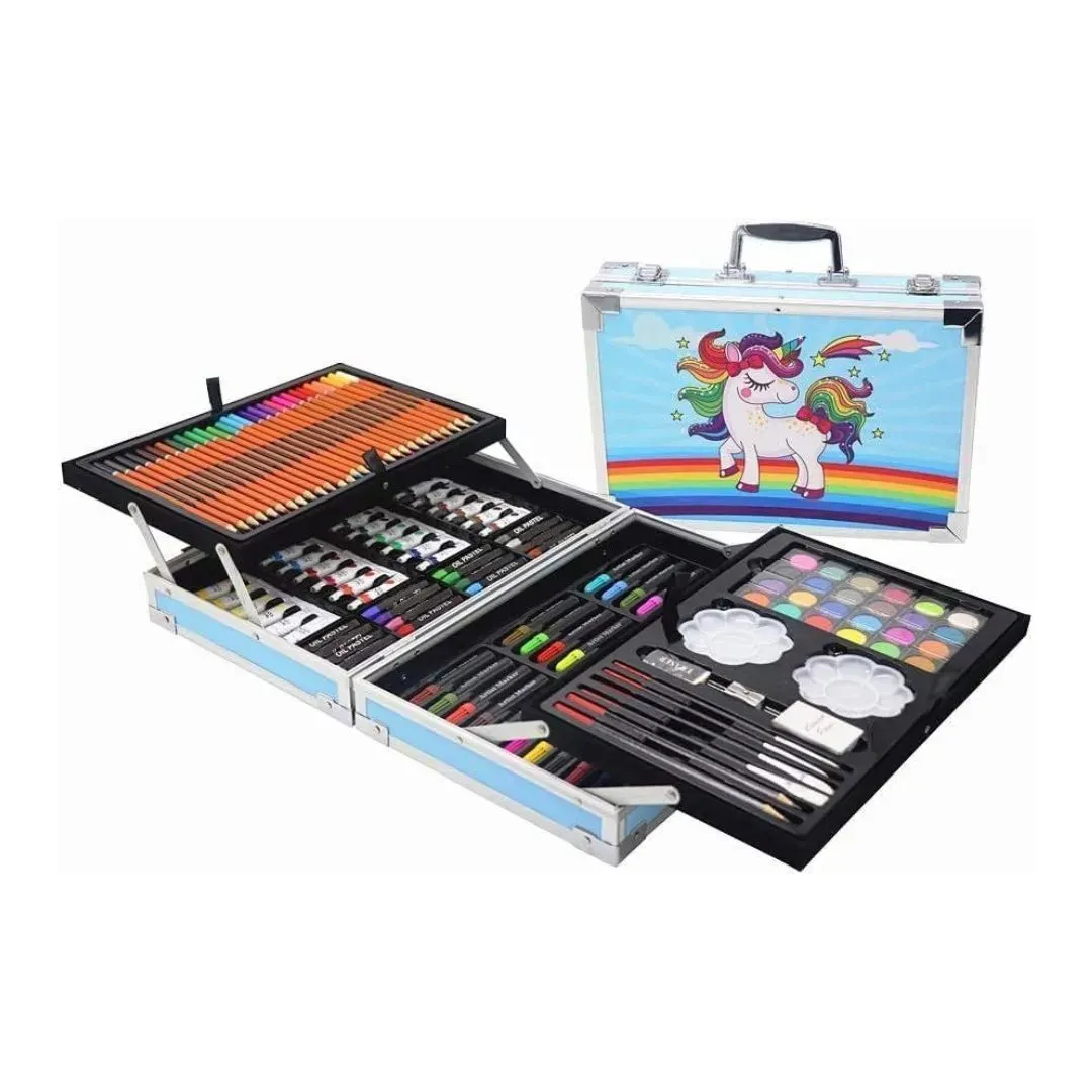 Kit Completo de Dibujo 145 Piezas Pinturas Marcadores Más Maletín Portátil