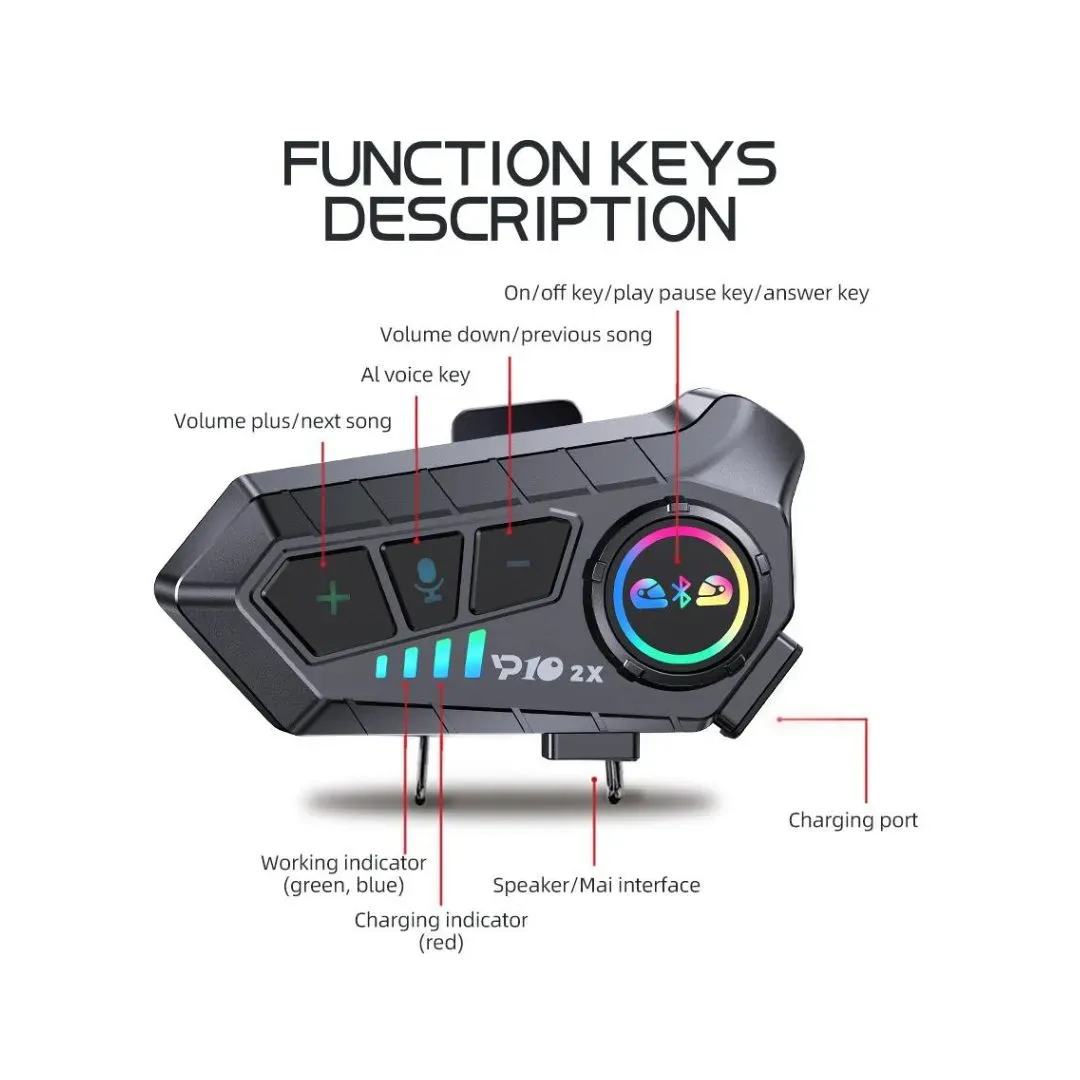 Intercomunicadores X2 Bluetooth KR-M1 Sonido HIFI Resistencia Al Agua IPX6 Larga Duración De Batería