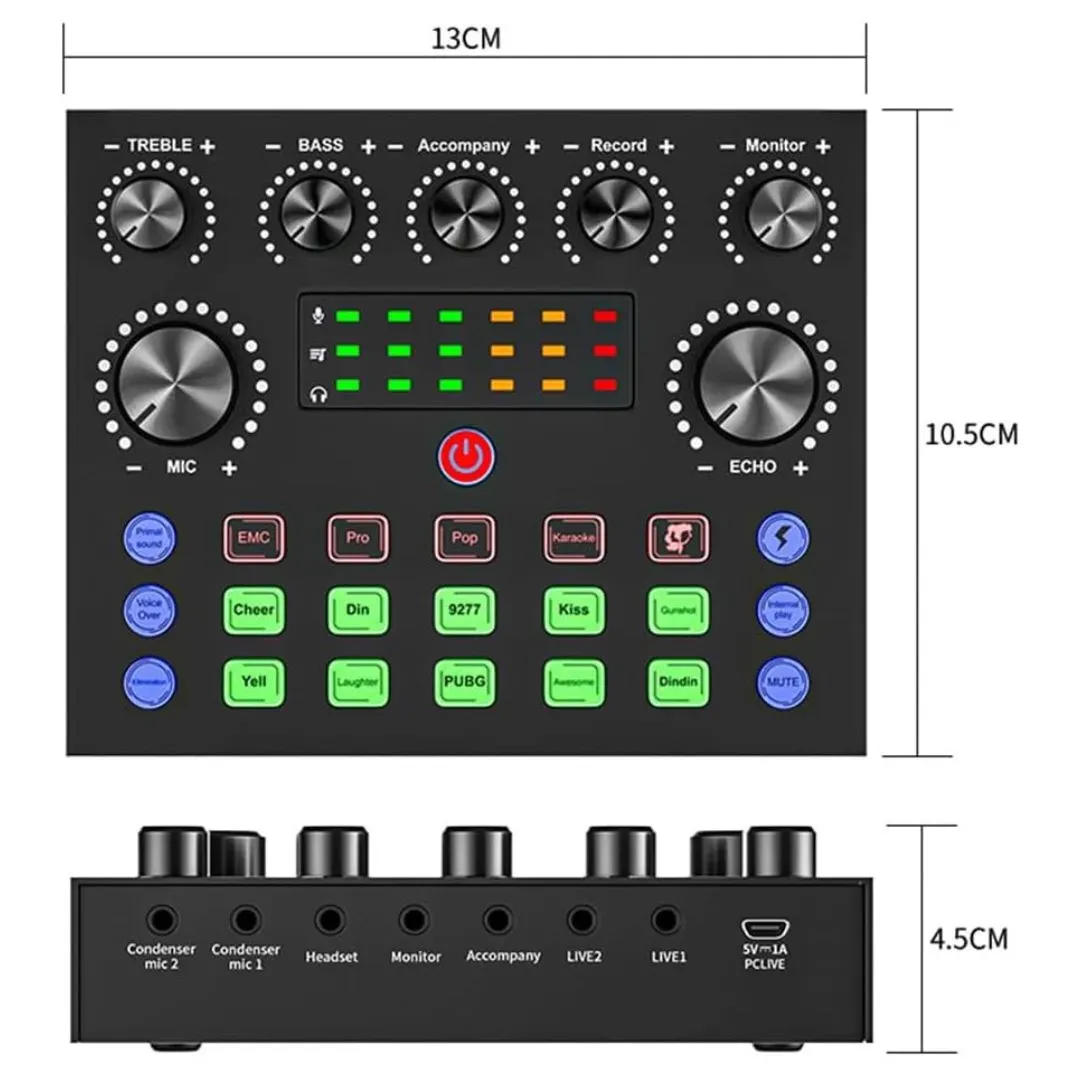 Mezclador de Audio USB V8 S Tarjeta de Sonido Externa Profesional 