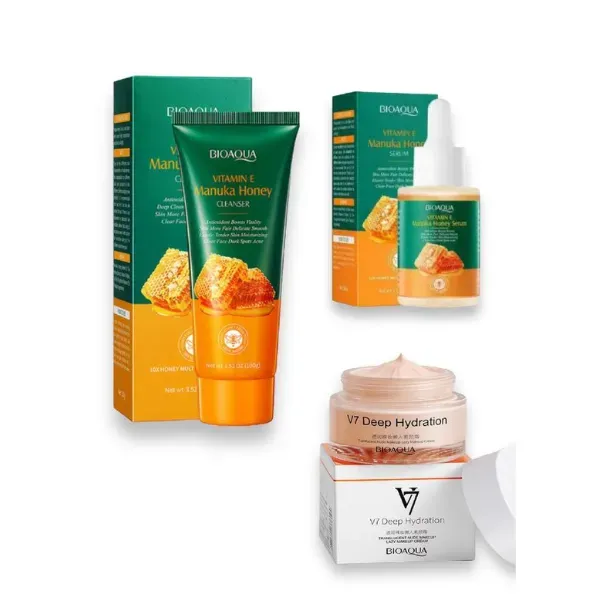 Combo Cuidado Facial Miel Multi-Effect V7 x 3Uni. Sérum, Jabón Y Crema Bioaqua Original