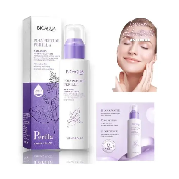 Kit Hidratante Facial Perilla Y Polypeptidos Bioaqua ( Incluye Loción, Jabón, Crema,Sérum, Emulsión y Mascarilla)