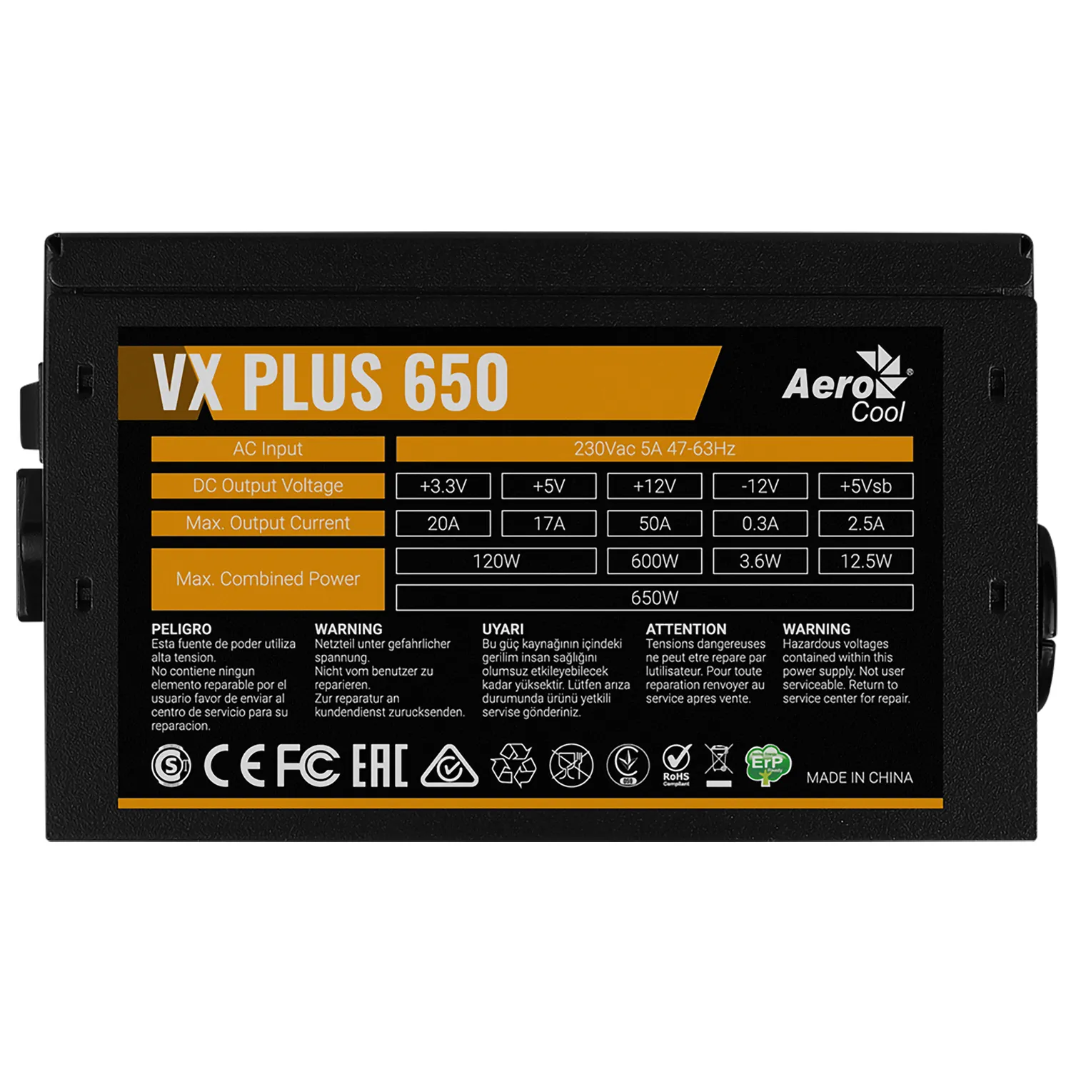 Fuente de Poder 650W Reales Aero Cool VX Plus Series