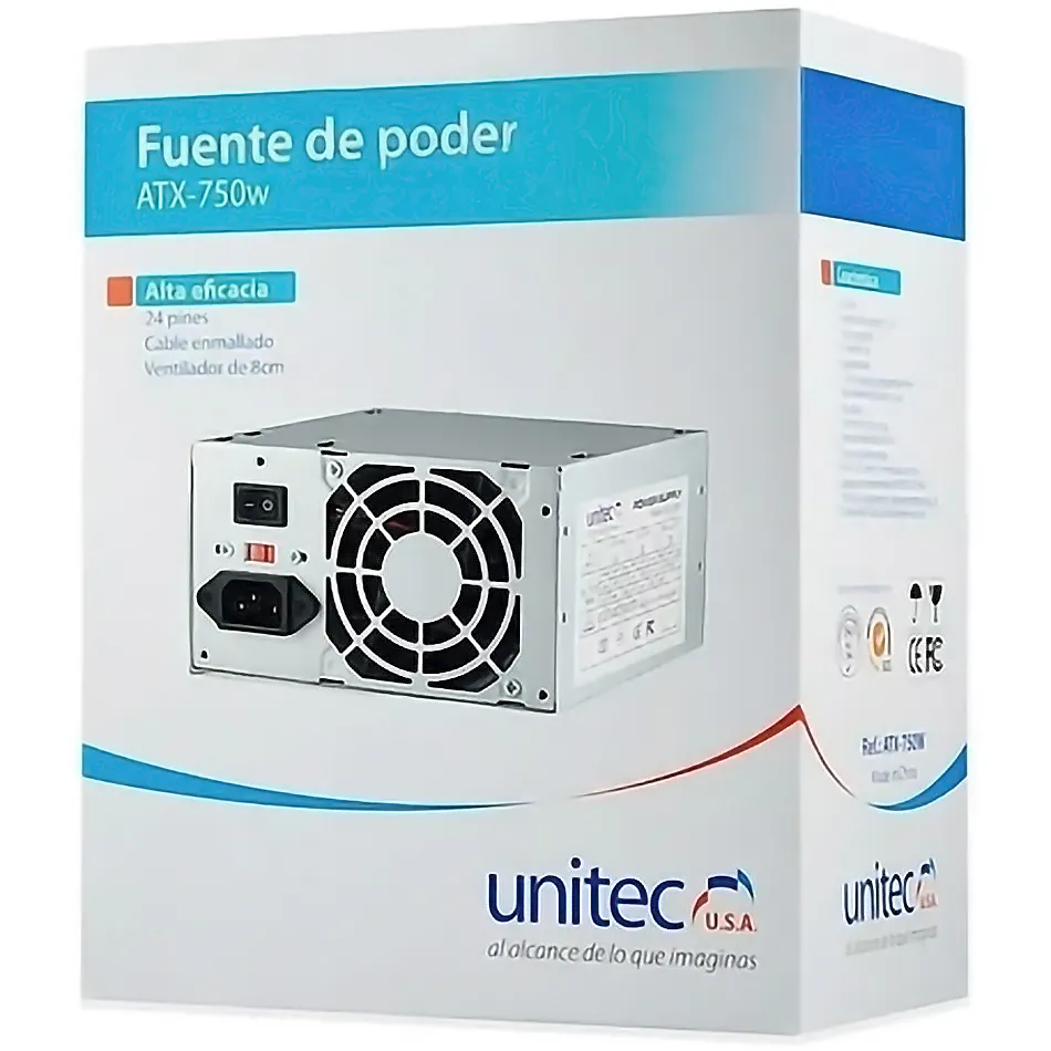 Fuente de Poder Básica Unitec ATX-750W (250W Reales)