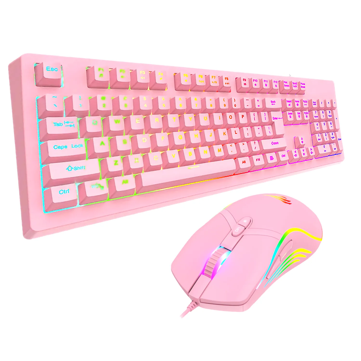 Combo Teclado Mecánico y Mouse Gamer Rosa Havit KB871L y MS1026 Pink Taboo