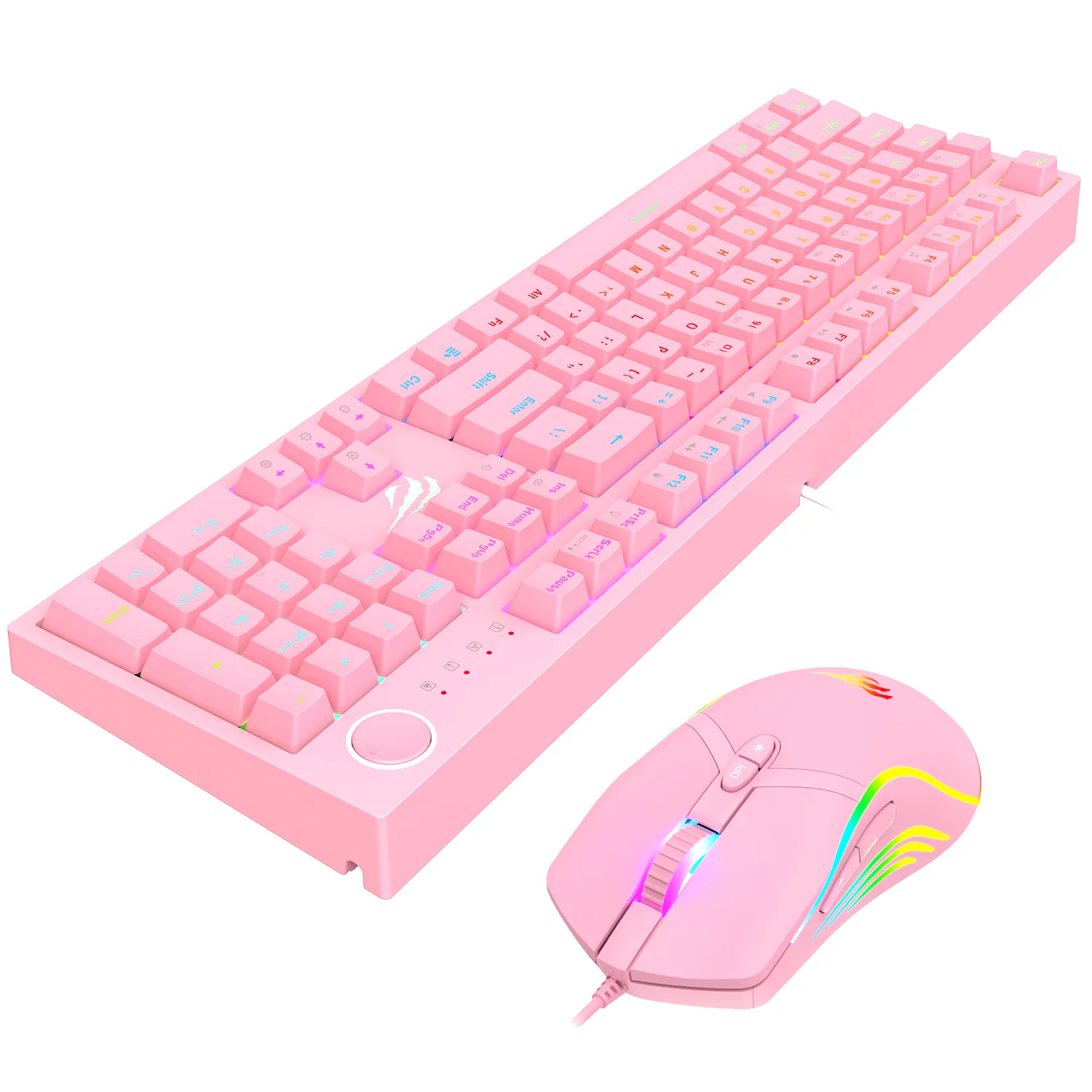 Combo Teclado Mecánico y Mouse Gamer Rosa Havit KB871L y MS1026 Pink Taboo