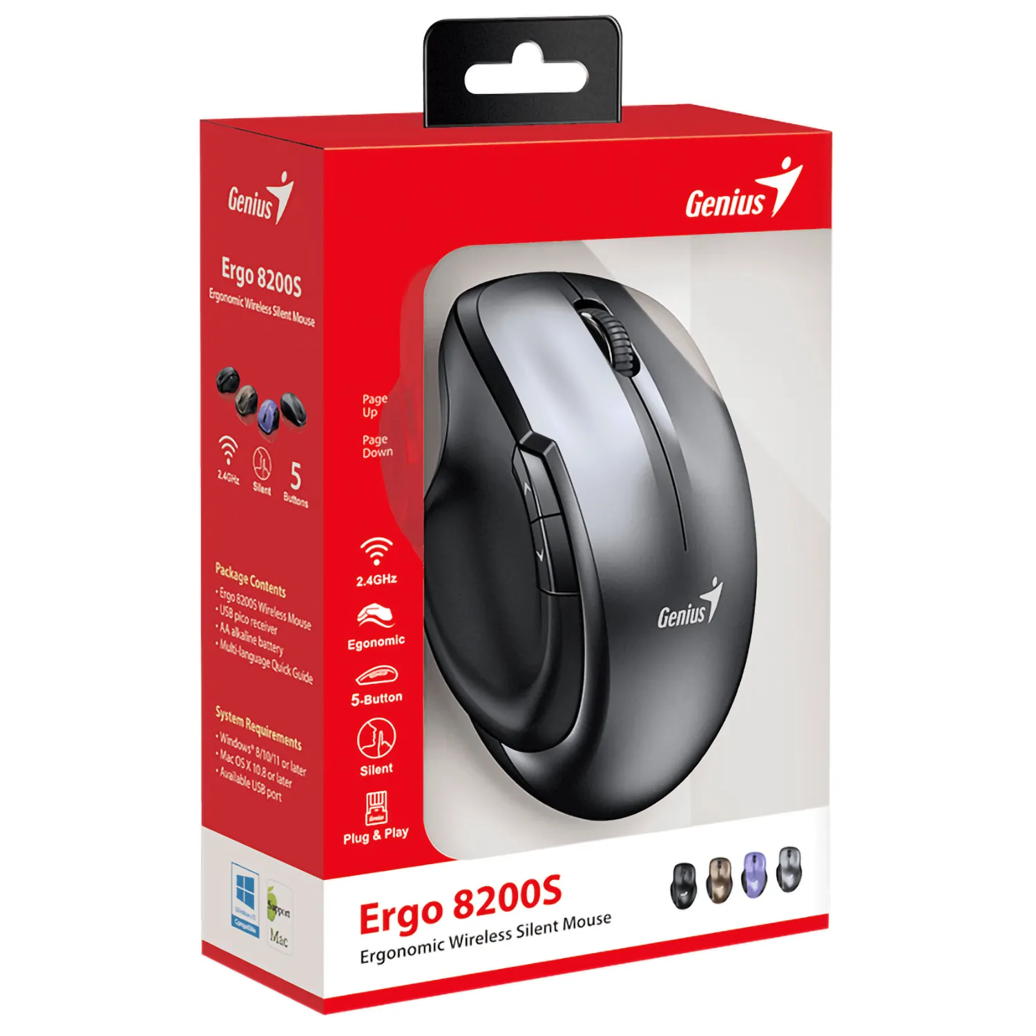 Mouse Vertical Inalámbrico Ergonómico USB-C Genius Ergo 8200S Gris