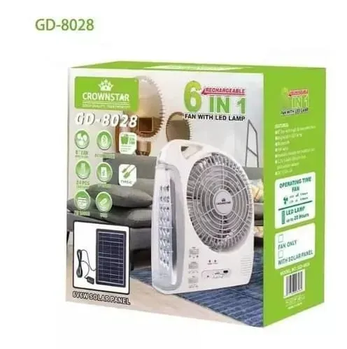 Ventilador Recargable Multifuncional Con Panel Solar GD-8028