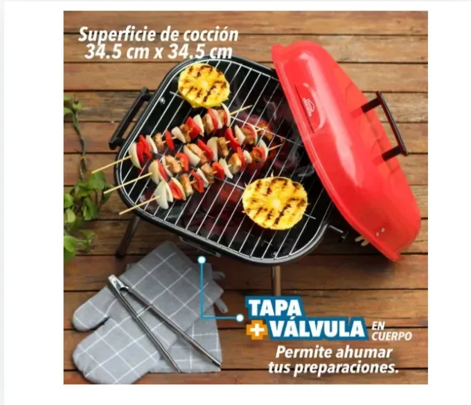 Asador De Carbón BBQ Rojo Home Elements HEBBQ9014R