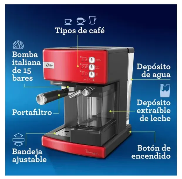 Cafetera PrimaLatte De Espresso Cappuccino Y Latte Roja Oster BVSTEM6603R