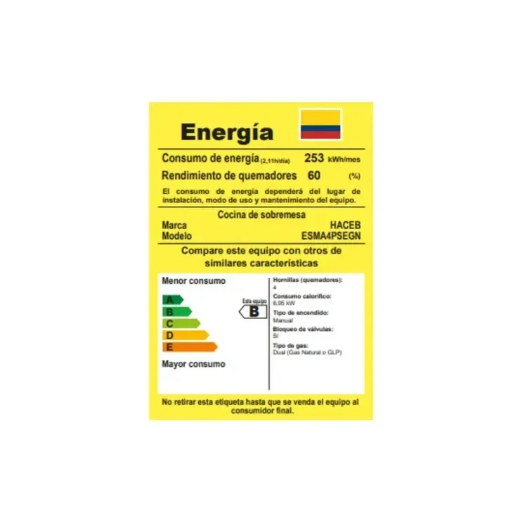 Estufa de Mesa HACEB 4 Puestos Gas Natural Avellana Torre Gris