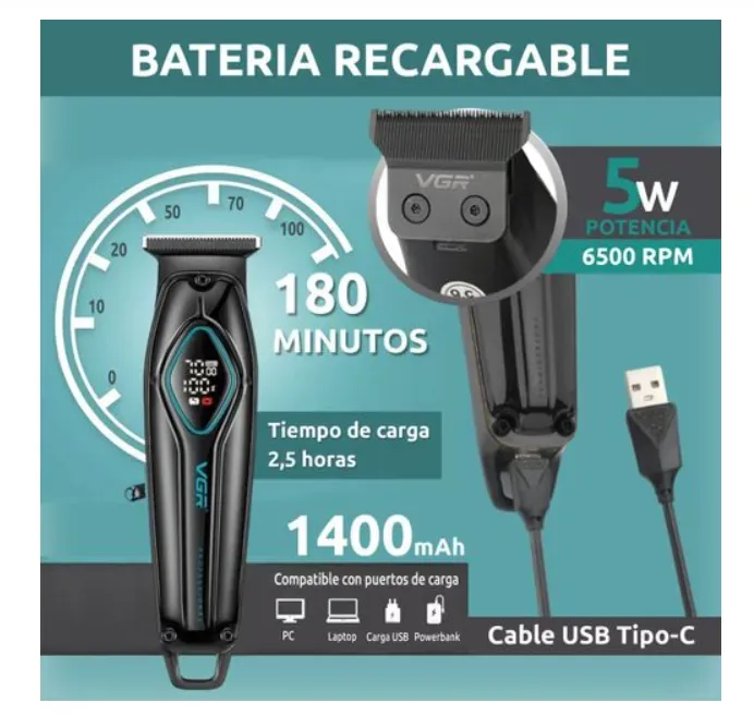 Máquina Trimmer Corta Pelo VGR V-945 