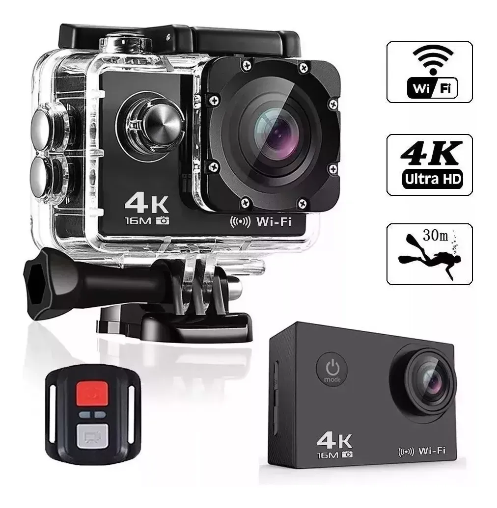 Camara 4k Deportiva Wifi Sumergible Casco Moto Con Control (Huge)