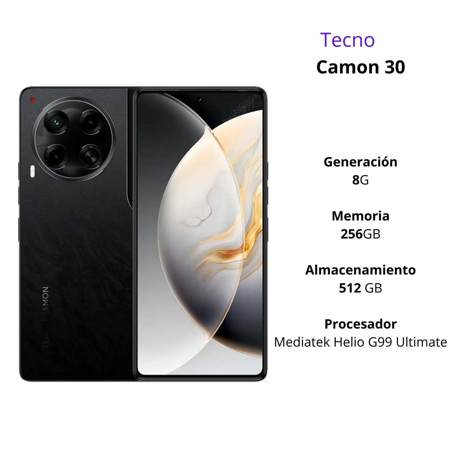 Celular Tecno Camon 30 8GB +8 256GB  Color Negro + Obsequio