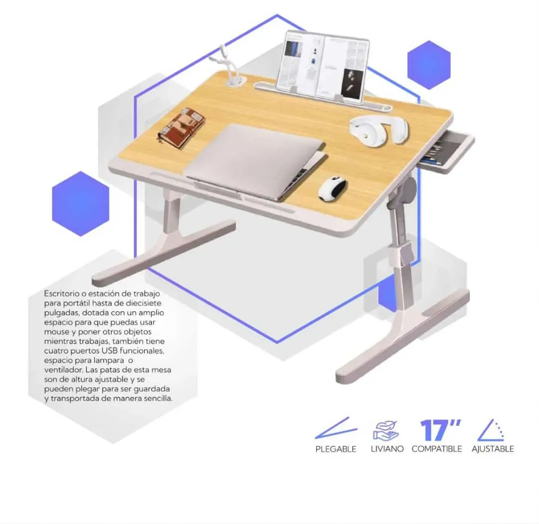 Escritorio Portatil  Multifuncional Plegable Con Luz Led Epik*