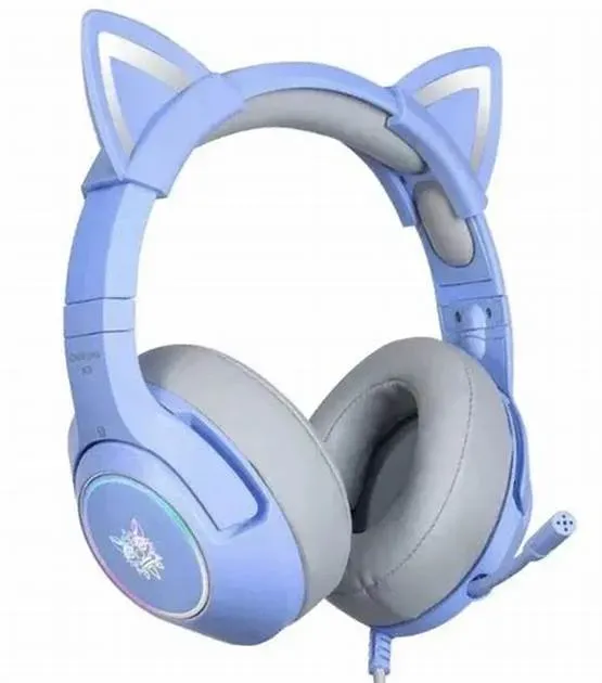 Audífonos Gamer Onikuma Con Orejas Azul K9 + Soporte 