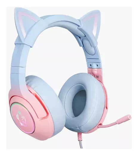 Diadema Gamer Onikuma Con Orejas Rosa Desvanecido K9 + Soporte